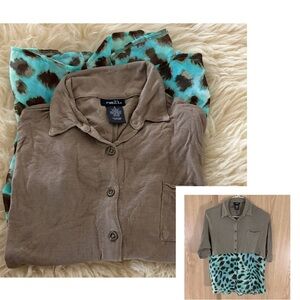 Rue21 Olive Green/Teal Leopard Print Career Blouse Top